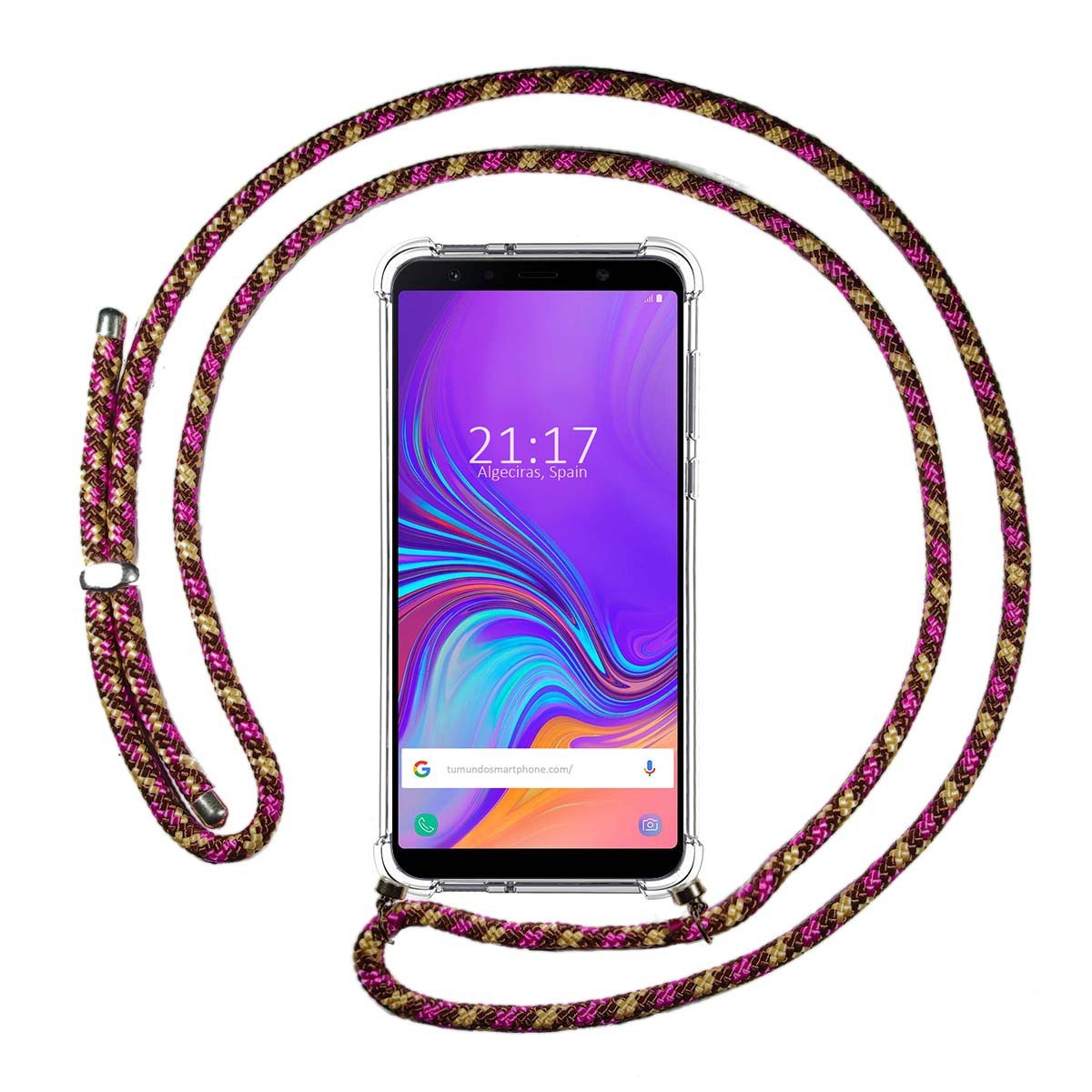 Funda Colgante Transparente para Samsung Galaxy A7 (2018) con Cordon Rosa / Dorado