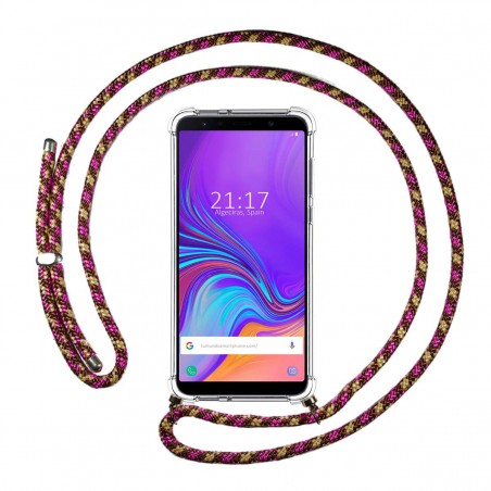 Funda Colgante Transparente para Samsung Galaxy A7 (2018) con Cordon Rosa / Dorado