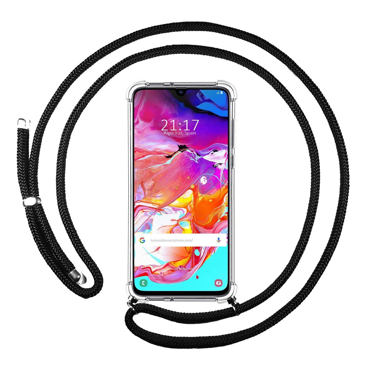 Funda Colgante Transparente para Samsung Galaxy A70 con Cordon Negro