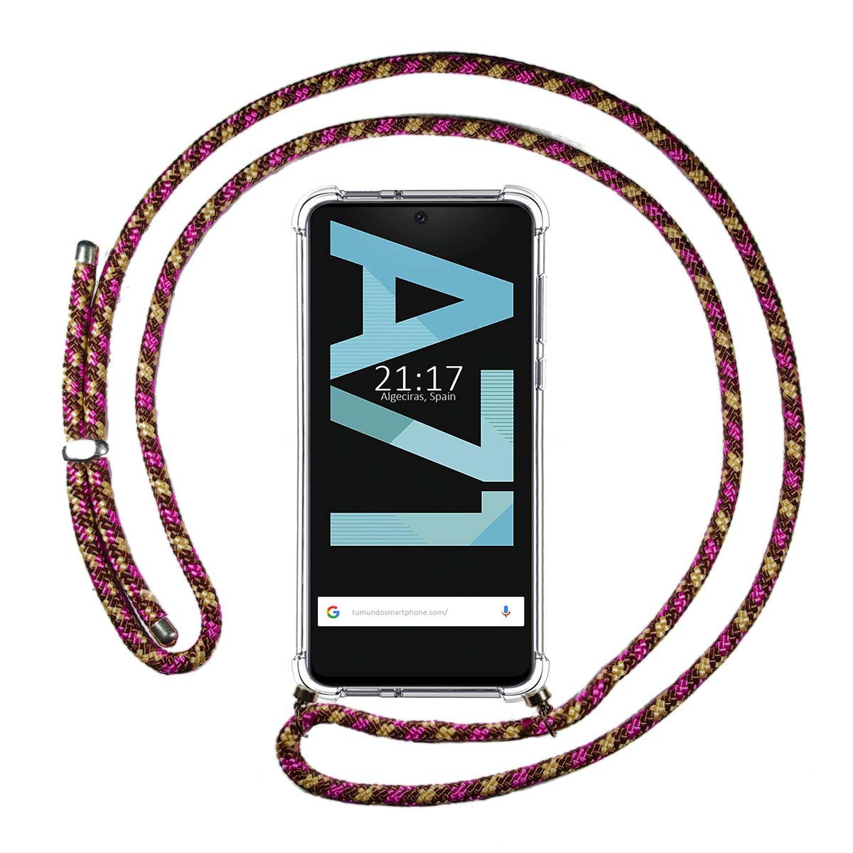 Funda Colgante Transparente para Samsung Galaxy A71 con Cordon Rosa / Dorado