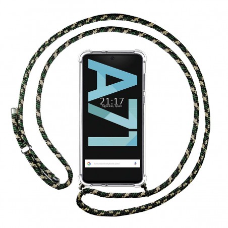 Funda Colgante Transparente para Samsung Galaxy A71 con Cordon Verde / Dorado