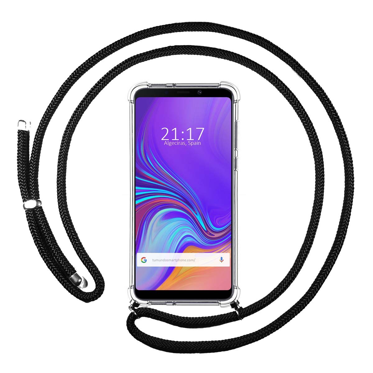 Funda Colgante Transparente para Samsung Galaxy A9 (2018) con Cordon Negro
