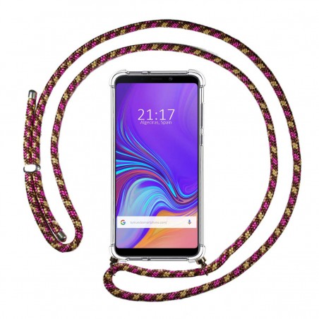 Funda Colgante Transparente para Samsung Galaxy A9 (2018) con Cordon Rosa / Dorado