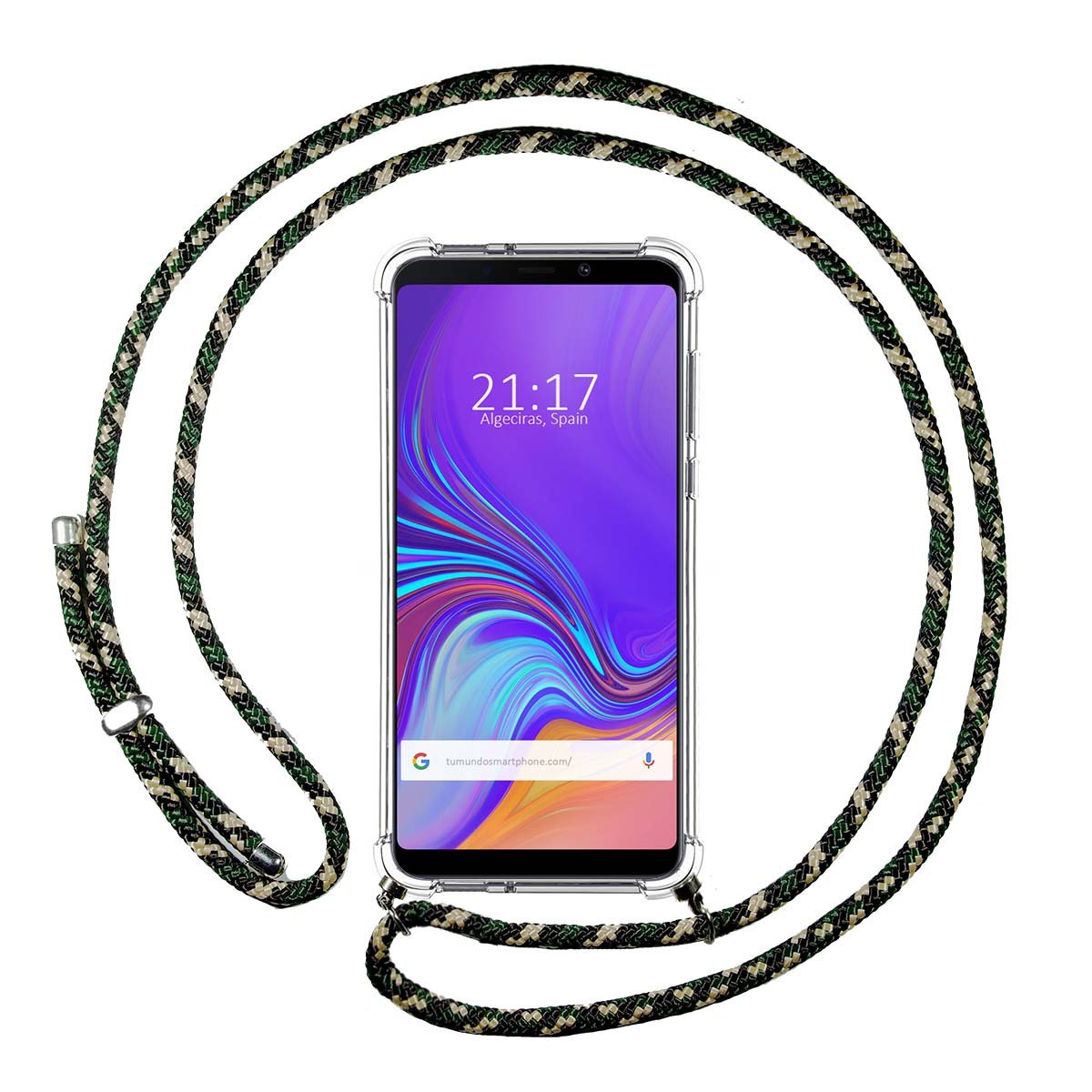 Funda Colgante Transparente para Samsung Galaxy A9 (2018) con Cordon Verde / Dorado