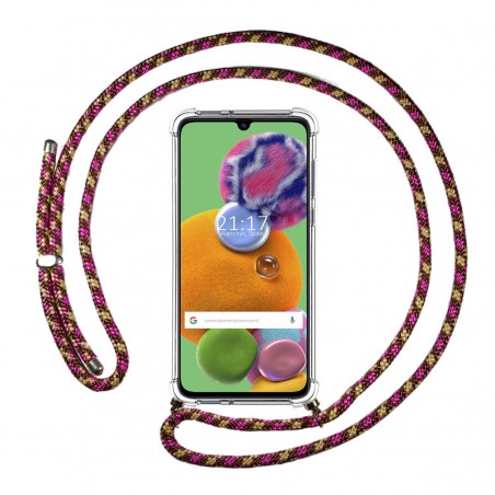 Funda Colgante Transparente para Samsung Galaxy A90 5G con Cordon Rosa / Dorado