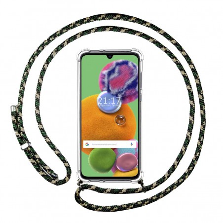 Funda Colgante Transparente para Samsung Galaxy A90 5G con Cordon Verde / Dorado