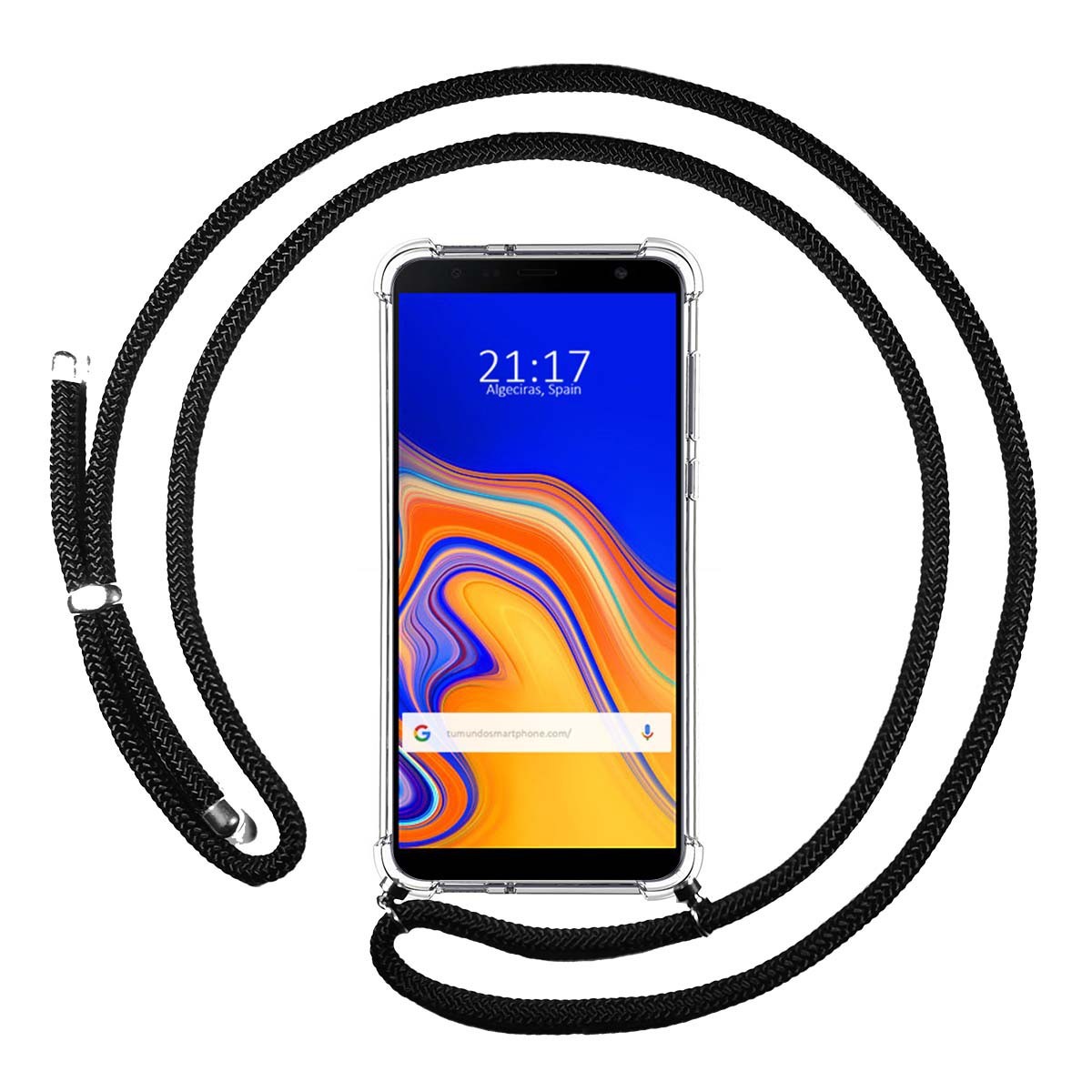 Funda Colgante Transparente para Samsung Galaxy J4+ Plus con Cordon Negro