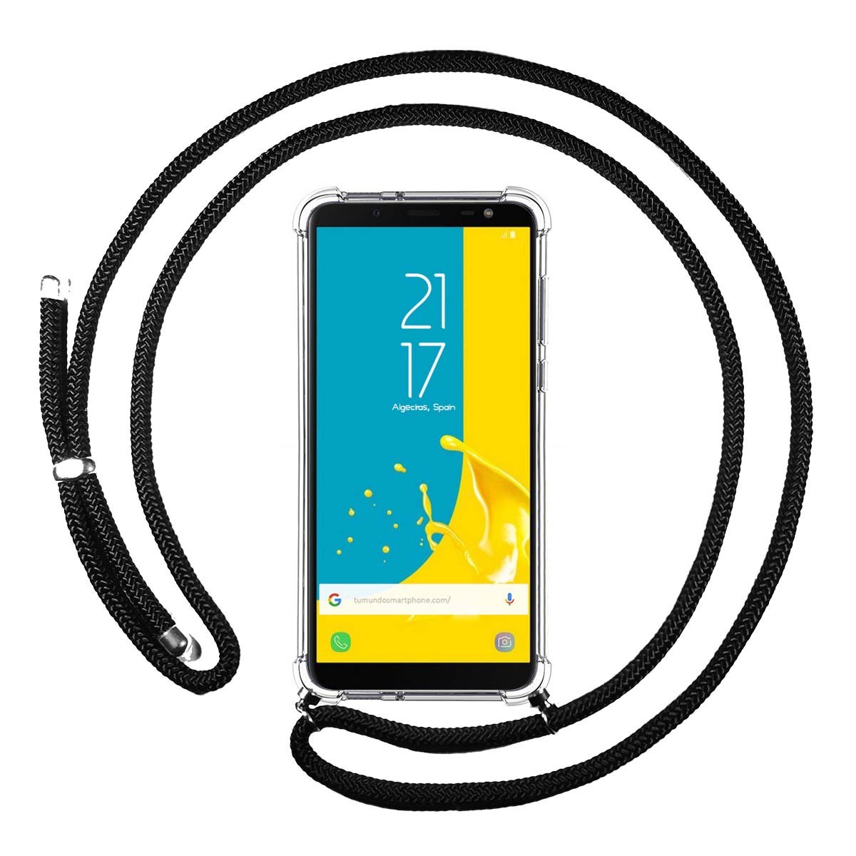 Funda Colgante Transparente para Samsung Galaxy J6 (2018) con Cordon Negro