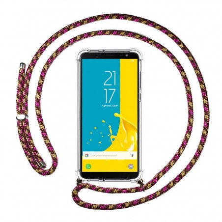 Funda Colgante Transparente para Samsung Galaxy J6 (2018) con Cordon Rosa / Dorado