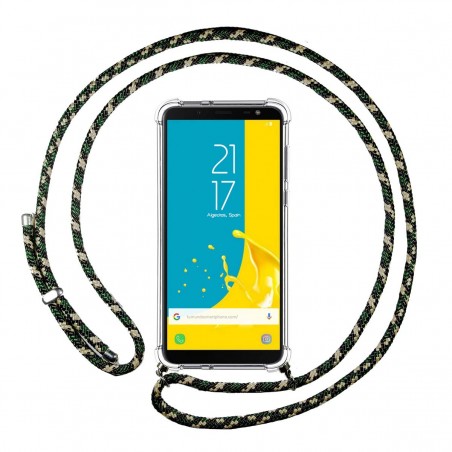 Funda Colgante Transparente para Samsung Galaxy J6 (2018) con Cordon Verde / Dorado