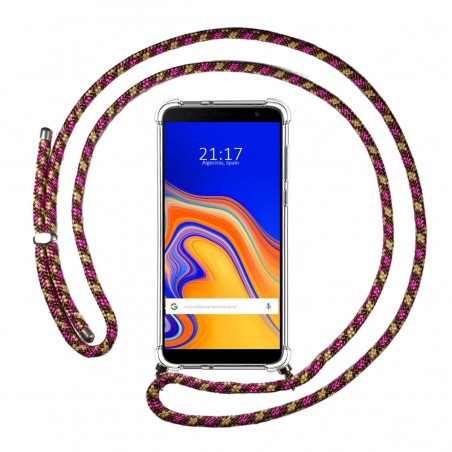 Funda Colgante Transparente para Samsung Galaxy J6+ Plus con Cordon Rosa / Dorado