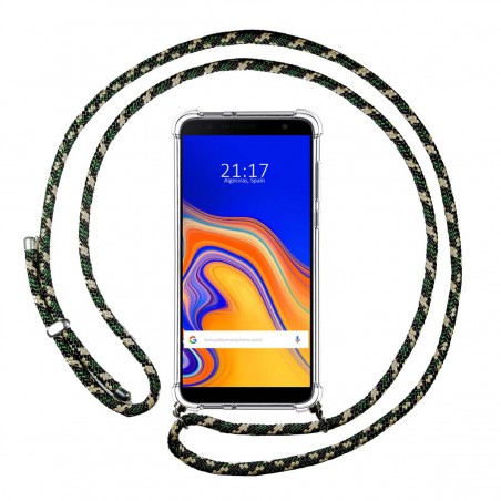 Funda Colgante Transparente para Samsung Galaxy J6+ Plus con Cordon Verde / Dorado