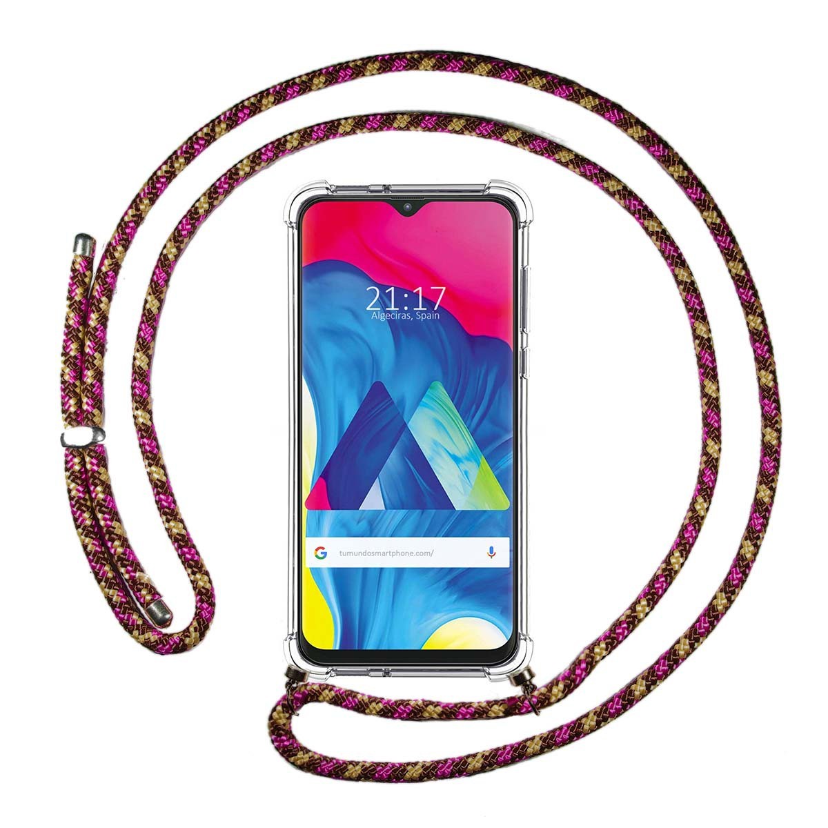 Funda Colgante Transparente para Samsung Galaxy M10 con Cordon Rosa / Dorado