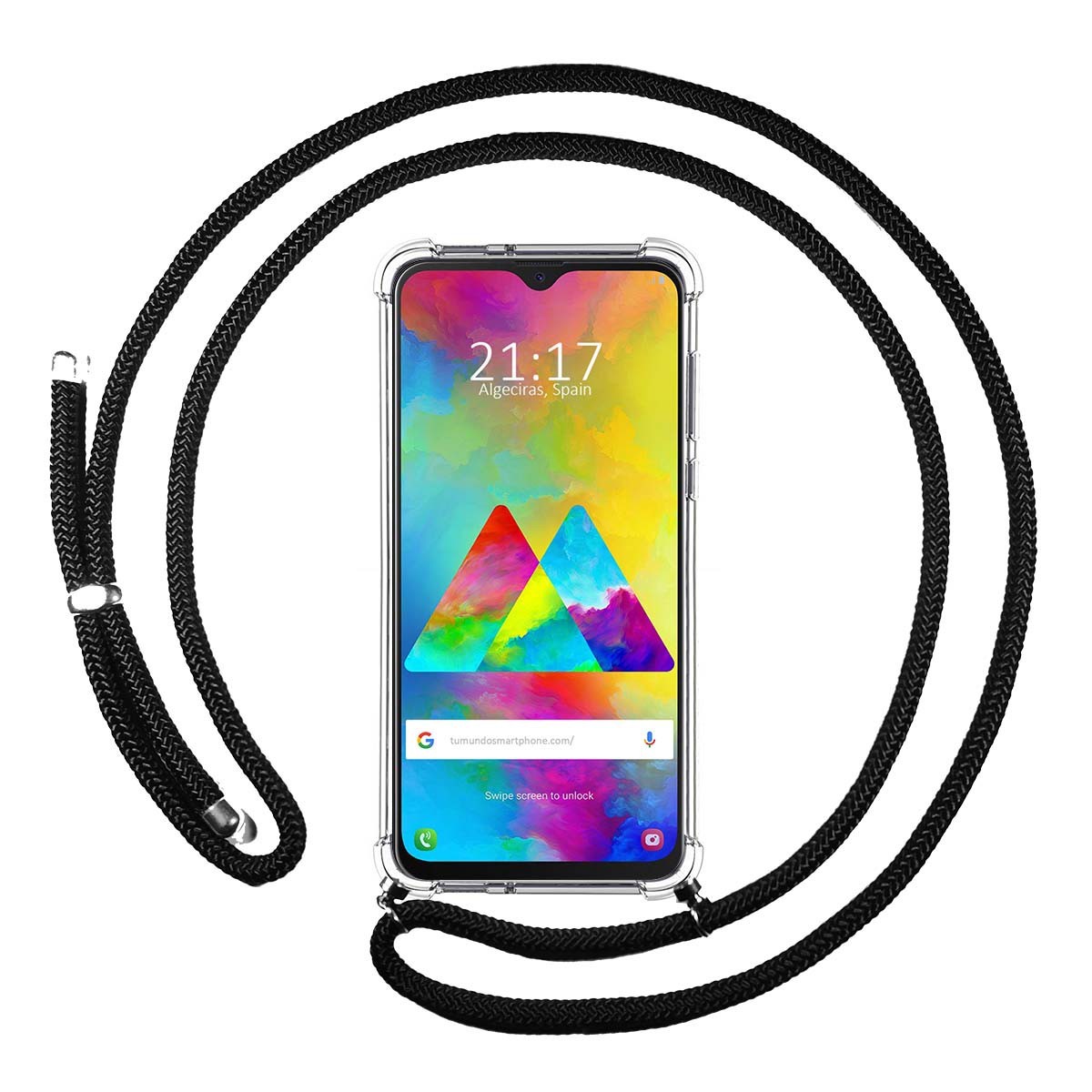 Funda Colgante Transparente para Samsung Galaxy M20 con Cordon Negro