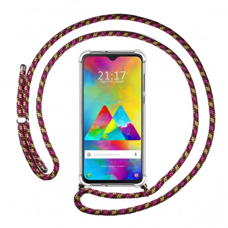 Funda Colgante Transparente para Samsung Galaxy M20 con Cordon Rosa / Dorado
