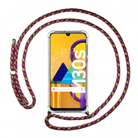 Funda Colgante Transparente para Samsung Galaxy M30s / M21 con Cordon Rosa / Dorado