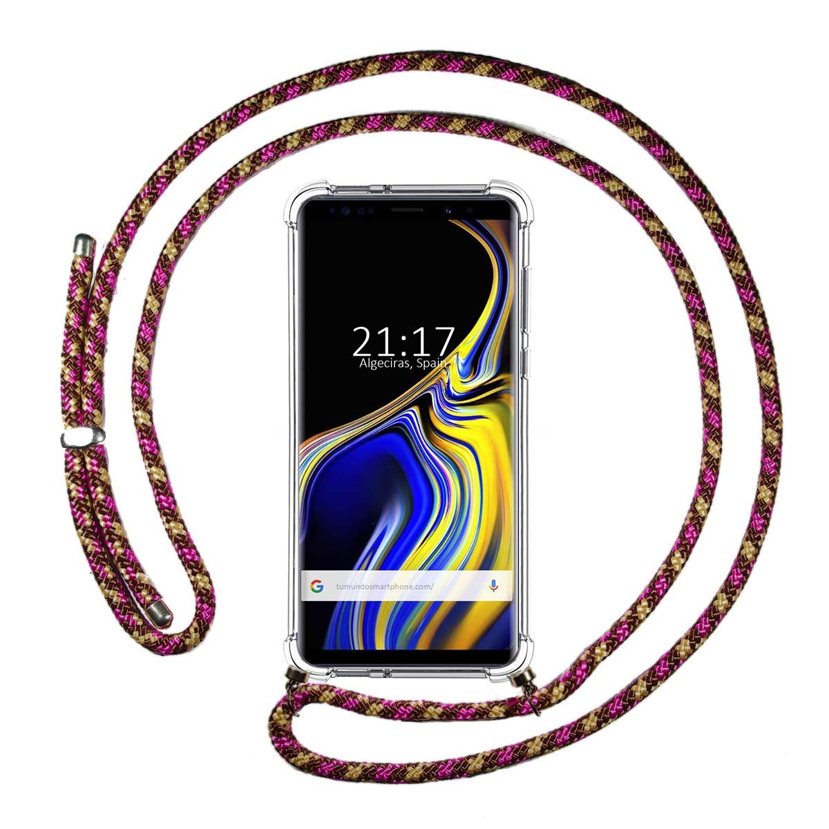 Funda Colgante Transparente para Samsung Galaxy Note 9 con Cordon Rosa / Dorado