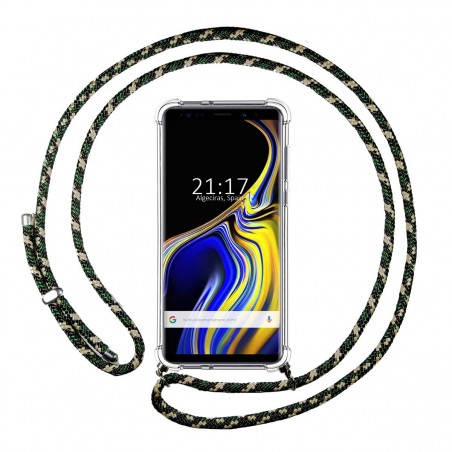 Funda Colgante Transparente para Samsung Galaxy Note 9 con Cordon Verde / Dorado