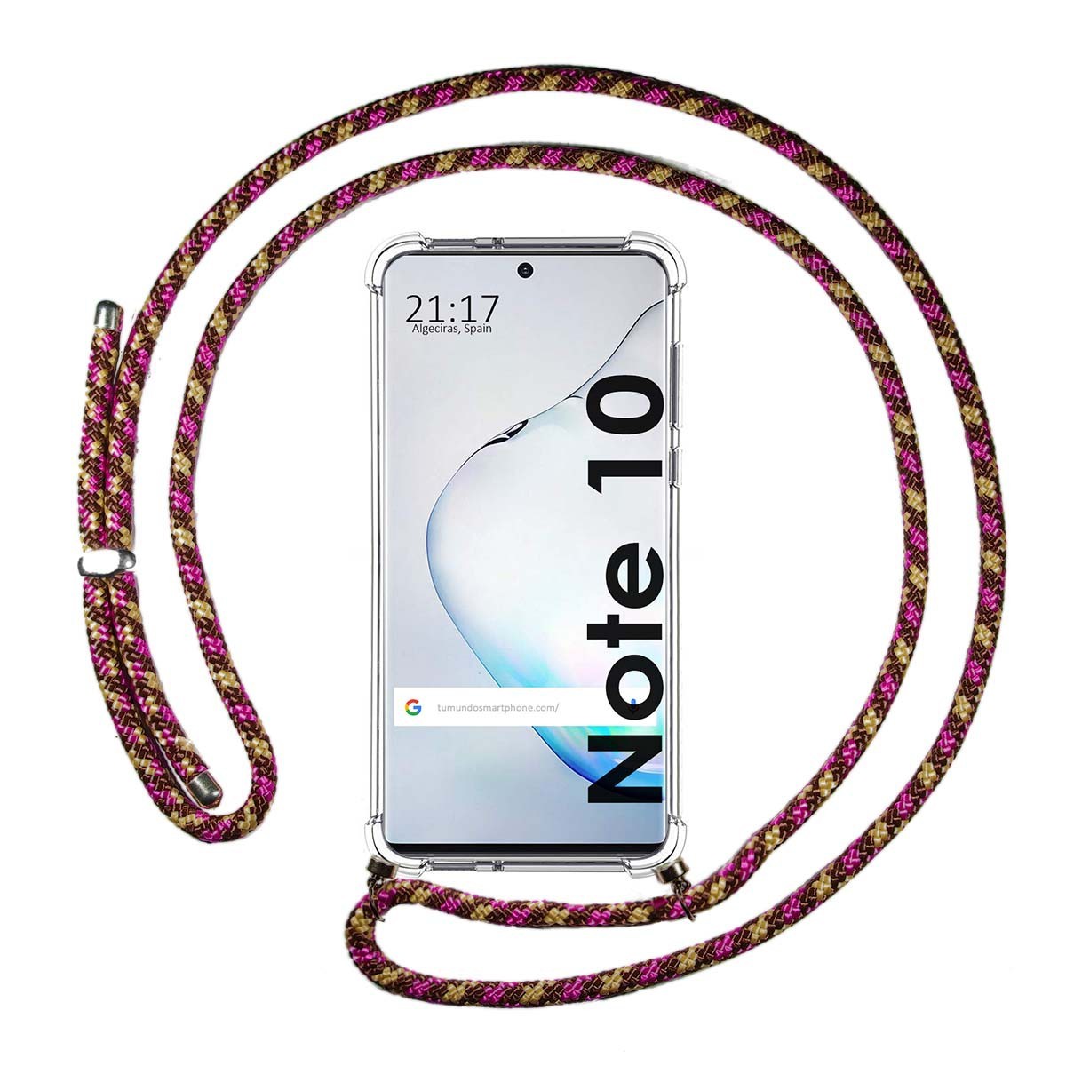 Funda Colgante Transparente para Samsung Galaxy Note10 con Cordon Rosa / Dorado