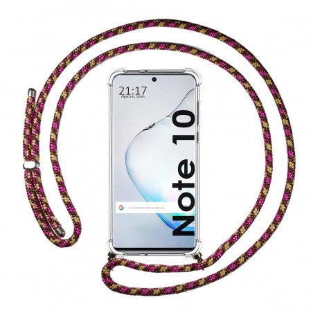 Funda Colgante Transparente para Samsung Galaxy Note10 con Cordon Rosa / Dorado