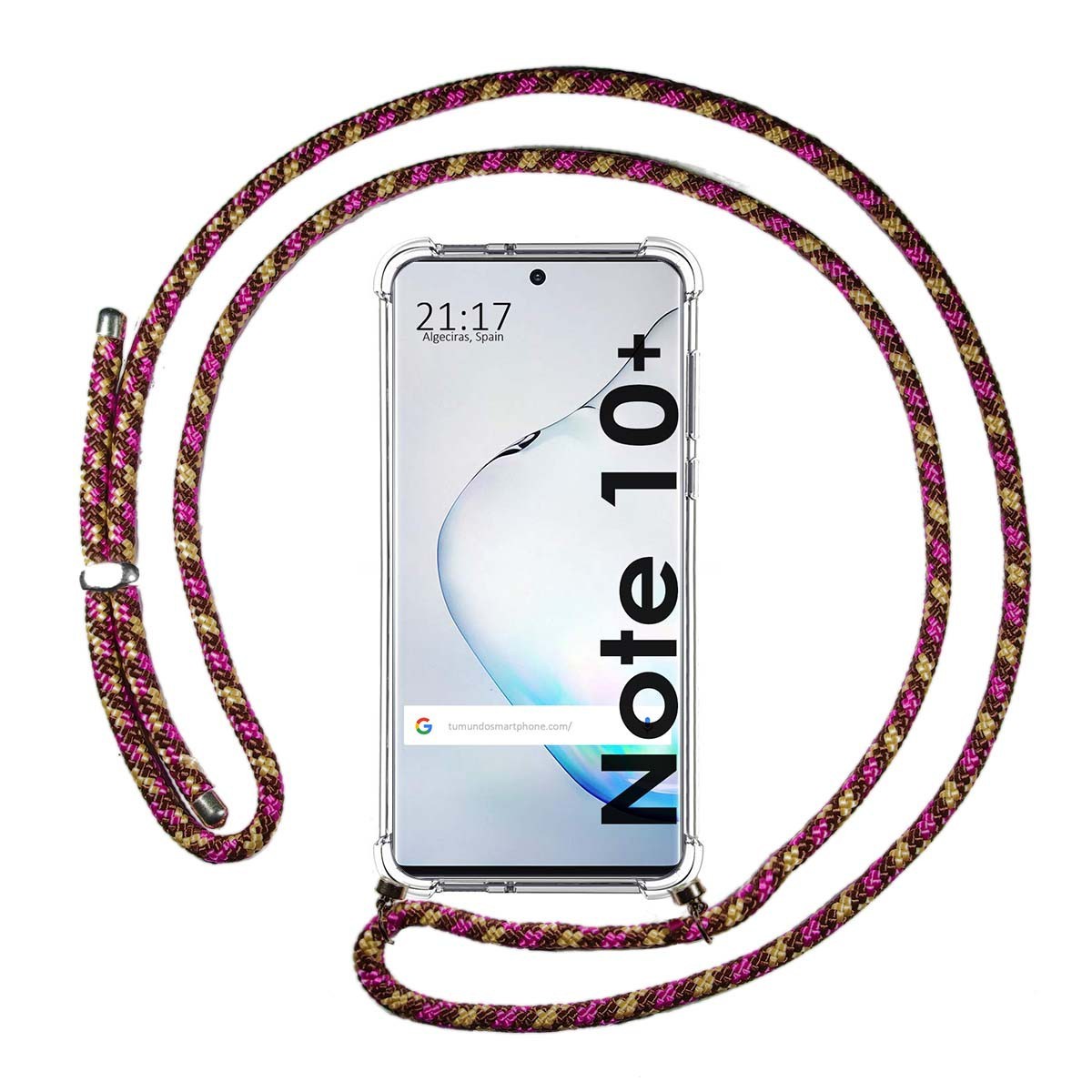 Funda Colgante Transparente para Samsung Galaxy Note10+ con Cordon Rosa / Dorado