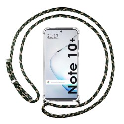 Funda Colgante Transparente para Samsung Galaxy Note10+ con Cordon Verde / Dorado