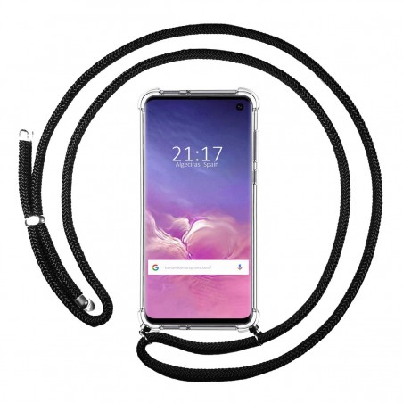 Funda Colgante Transparente para Samsung Galaxy S10 con Cordon Negro