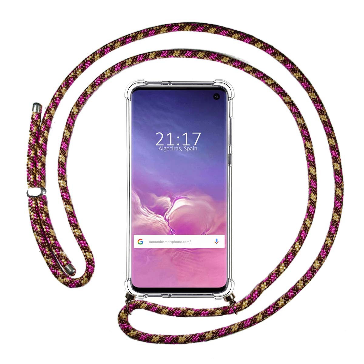 Funda Colgante Transparente para Samsung Galaxy S10 con Cordon Rosa / Dorado