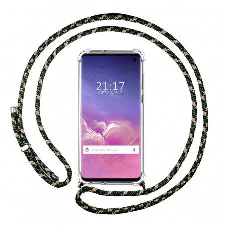 Funda Colgante Transparente para Samsung Galaxy S10 con Cordon Verde / Dorado