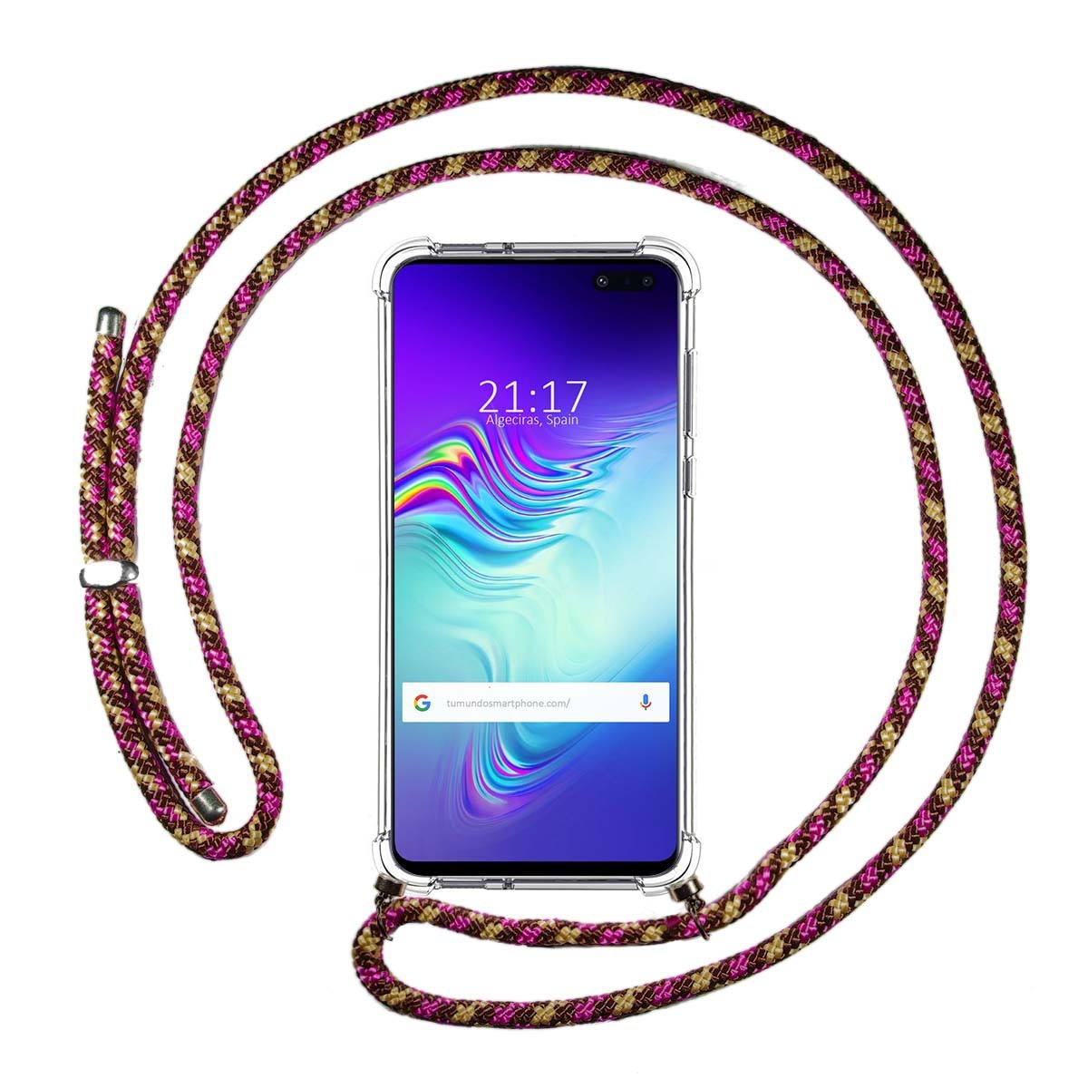 Funda Colgante Transparente para Samsung Galaxy S10 5G con Cordon Rosa / Dorado