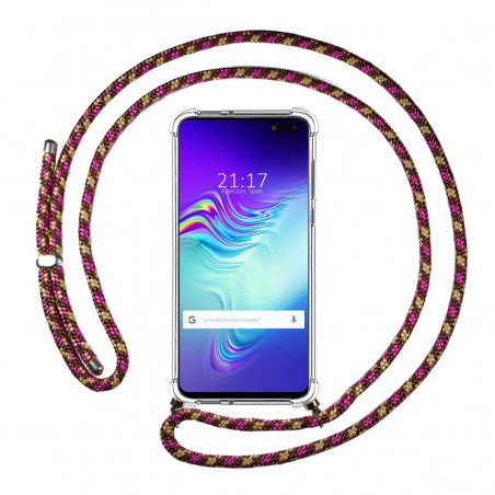 Funda Colgante Transparente para Samsung Galaxy S10 5G con Cordon Rosa / Dorado