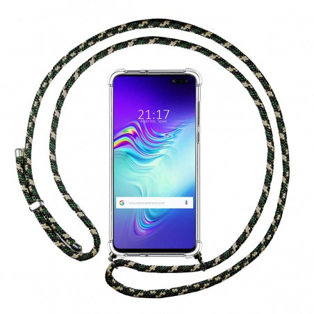 Funda Colgante Transparente para Samsung Galaxy S10 5G con Cordon Verde / Dorado