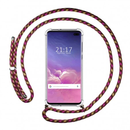 Funda Colgante Transparente para Samsung Galaxy S10 Plus con Cordon Rosa / Dorado