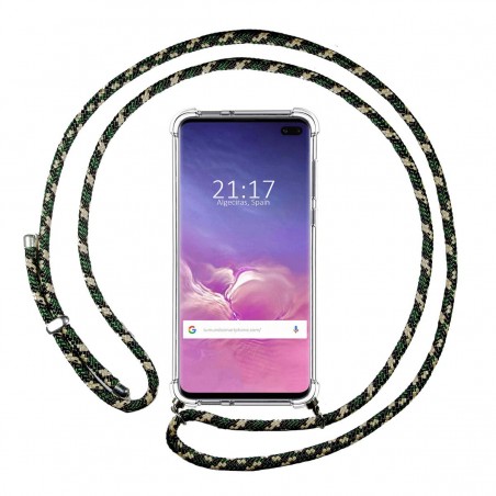 Funda Colgante Transparente para Samsung Galaxy S10 Plus con Cordon Verde / Dorado