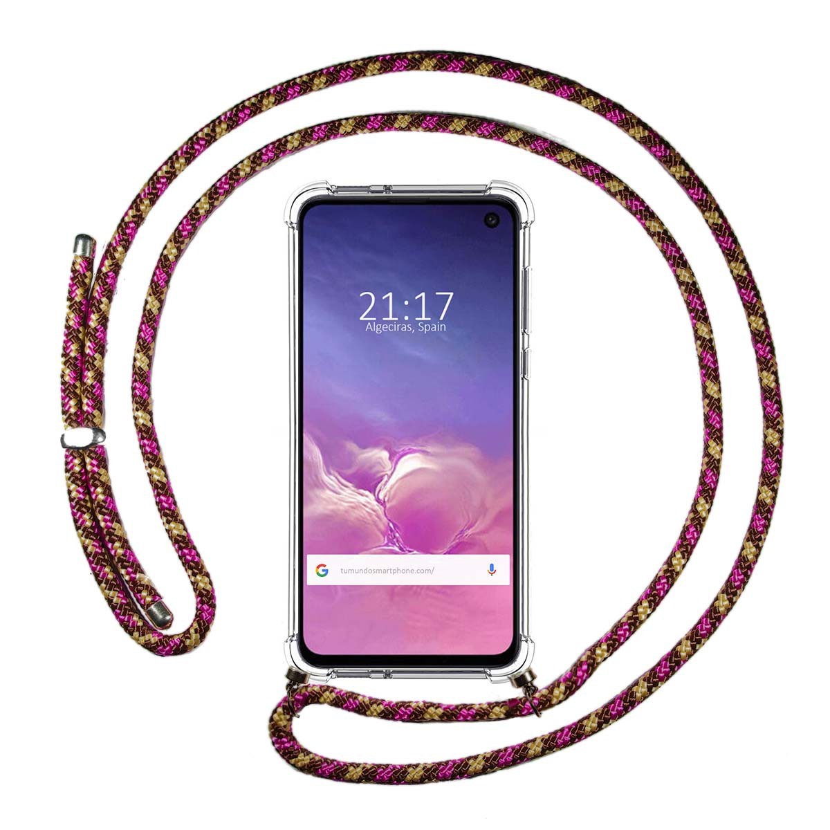 Funda Colgante Transparente para Samsung Galaxy S10e con Cordon Rosa / Dorado