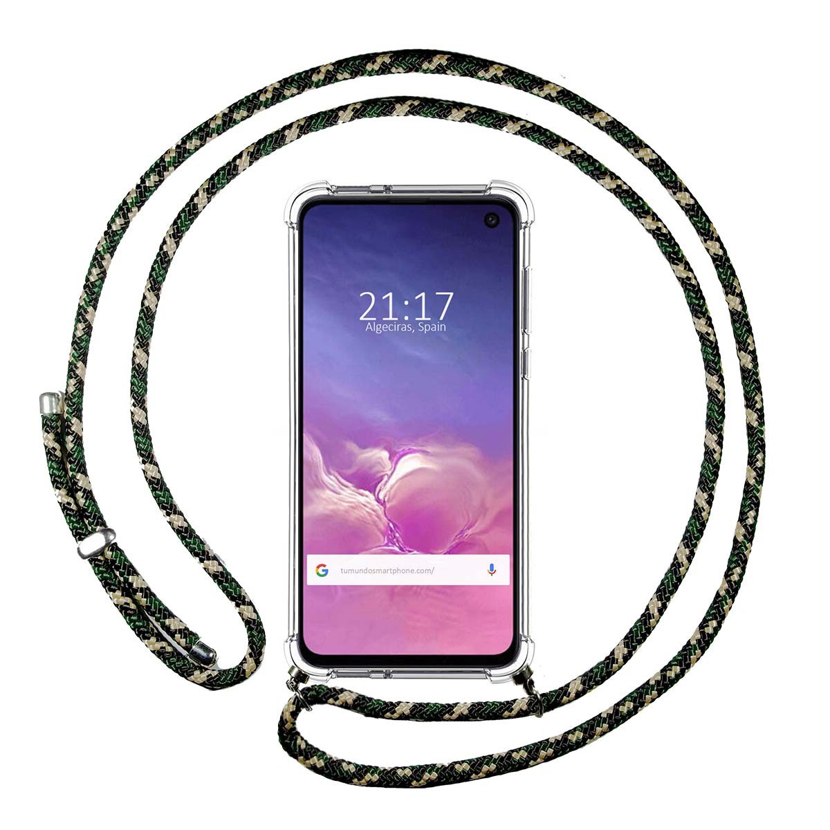 Funda Colgante Transparente para Samsung Galaxy S10e con Cordon Verde / Dorado