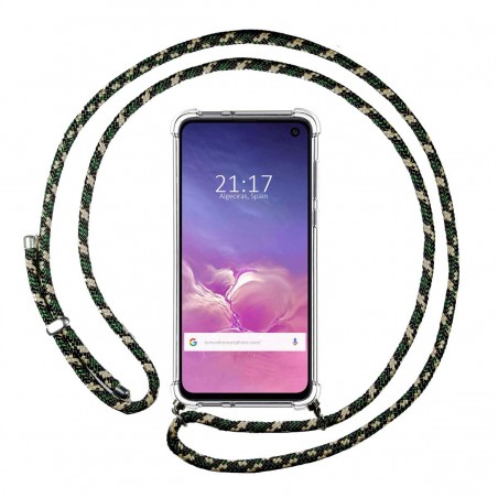 Funda Colgante Transparente para Samsung Galaxy S10e con Cordon Verde / Dorado