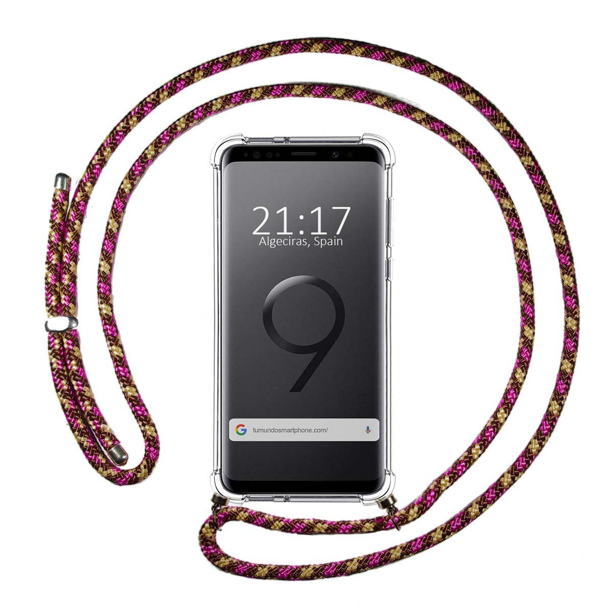 Funda Colgante Transparente para Samsung Galaxy S9 Plus con Cordon Rosa / Dorado