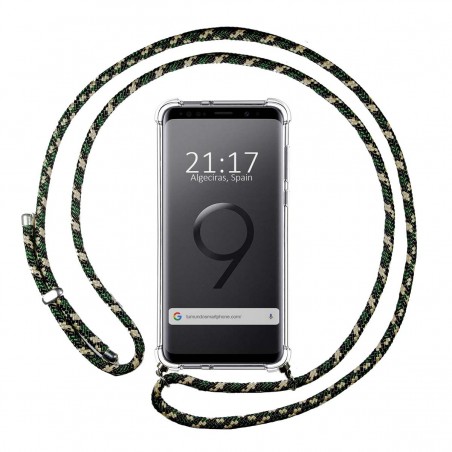 Funda Colgante Transparente para Samsung Galaxy S9 Plus con Cordon Verde / Dorado