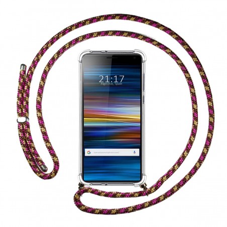 Funda Colgante Transparente para Sony Xperia 10 con Cordon Rosa / Dorado
