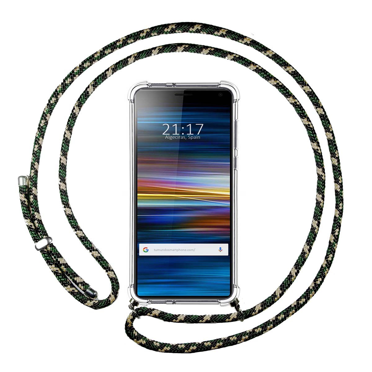 Funda Colgante Transparente para Sony Xperia 10 con Cordon Verde / Dorado