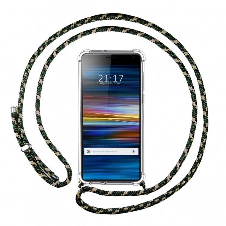 Funda Colgante Transparente para Sony Xperia 10 con Cordon Verde / Dorado