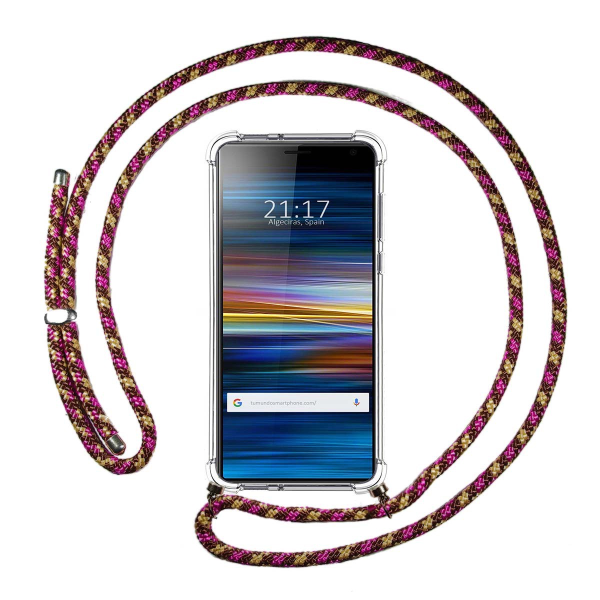 Funda Colgante Transparente para Sony Xperia 10 Plus con Cordon Rosa / Dorado