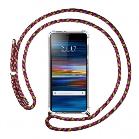 Funda Colgante Transparente para Sony Xperia 10 Plus con Cordon Rosa / Dorado