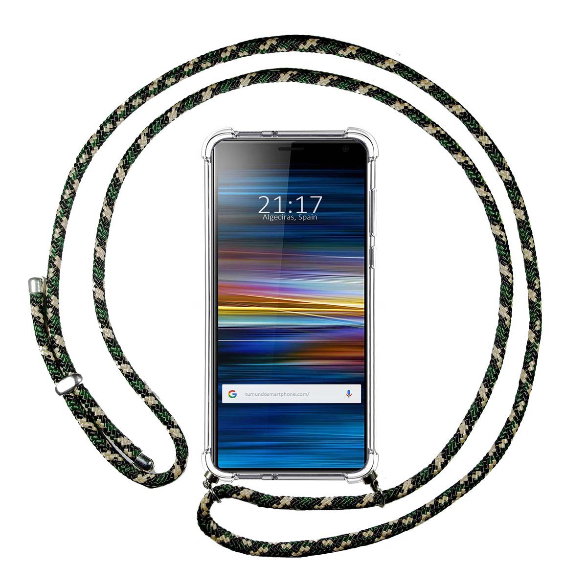 Funda Colgante Transparente para Sony Xperia 10 Plus con Cordon Verde / Dorado