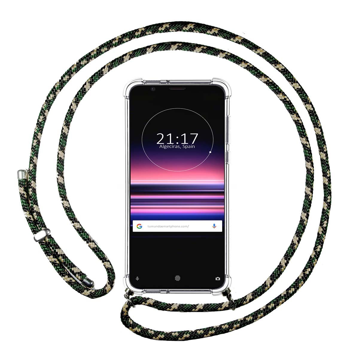 Funda Colgante Transparente para Sony Xperia 5 con Cordon Verde / Dorado