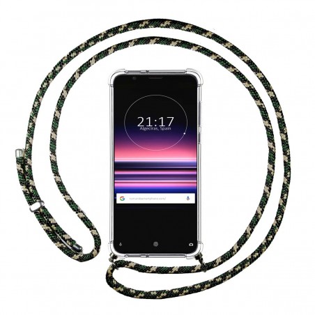 Funda Colgante Transparente para Sony Xperia 5 con Cordon Verde / Dorado
