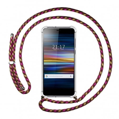 Funda Colgante Transparente para Sony Xperia L3 con Cordon Rosa / Dorado