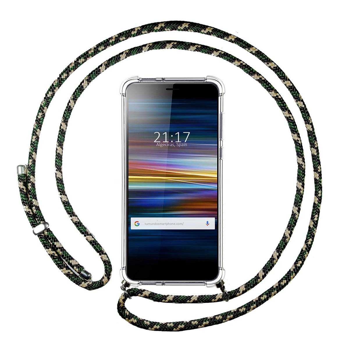 Funda Colgante Transparente para Sony Xperia L3 con Cordon Verde / Dorado