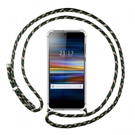 Funda Colgante Transparente para Sony Xperia L3 con Cordon Verde / Dorado